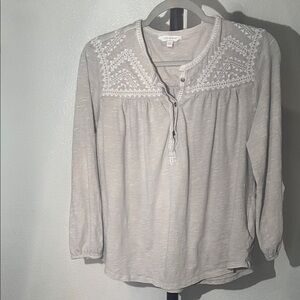 Lucky Brand Light Taupe Embroidered Blouse cotton